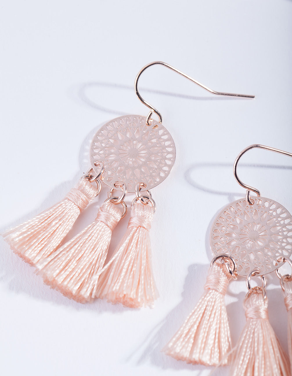 Rose Gold Dreamcatcher Tassel Earrings