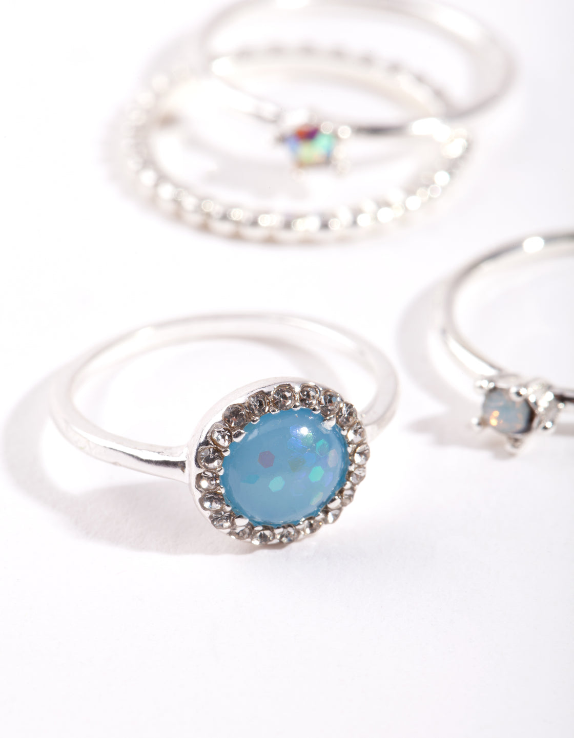 Silver Blue Stone Ring Stack