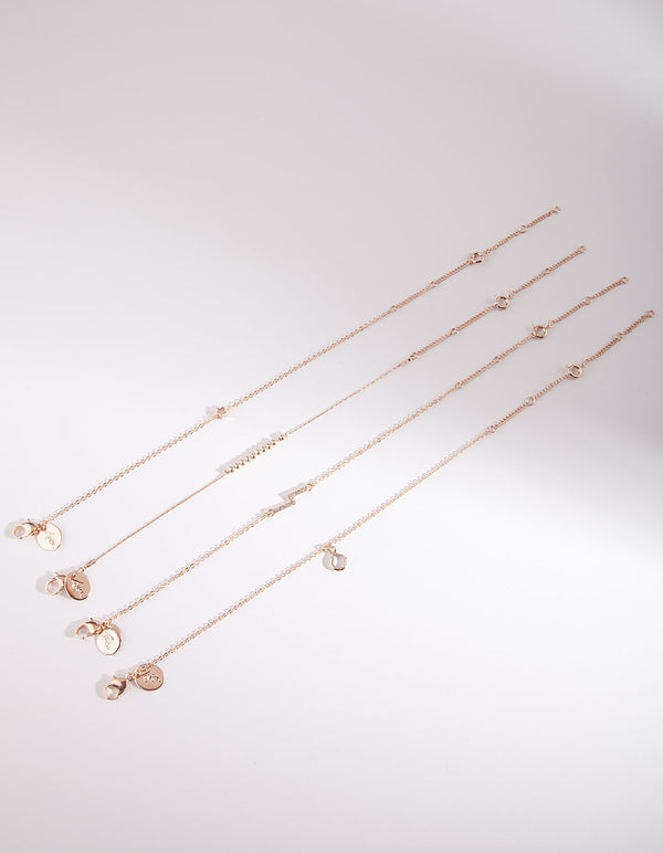 Rose Gold Lightning Bolt Bracelet & Anklet 4 Pack