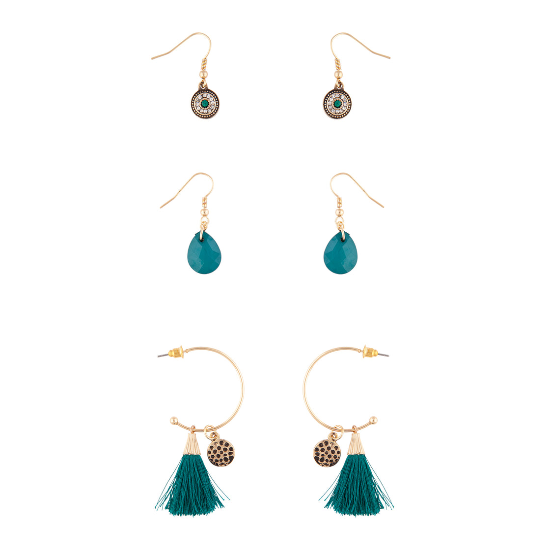 Antique Gold Pack Tassel Stone Hoop Earring