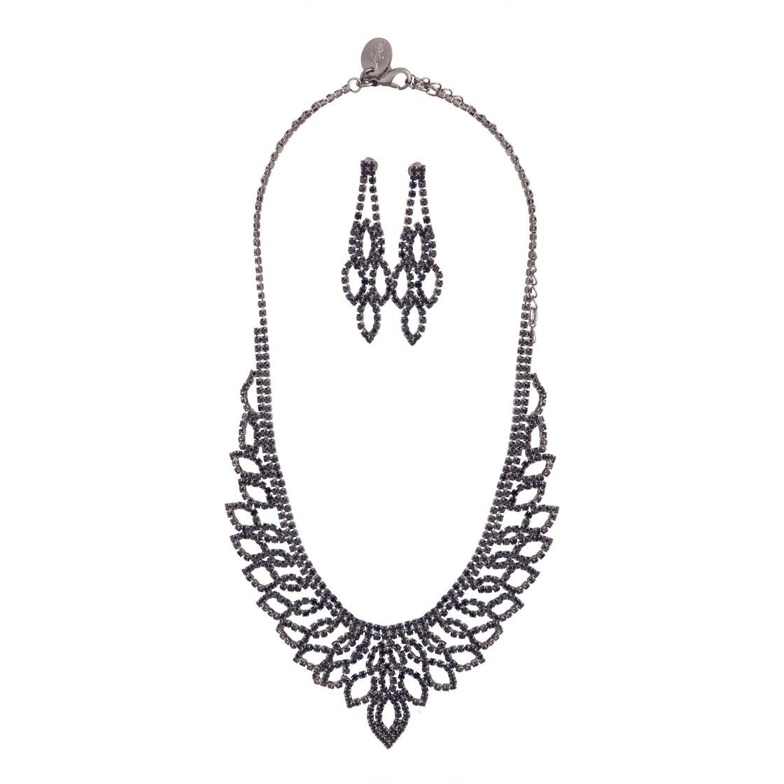 Gunmetal Blue Cup Chain Necklace Earrings Set