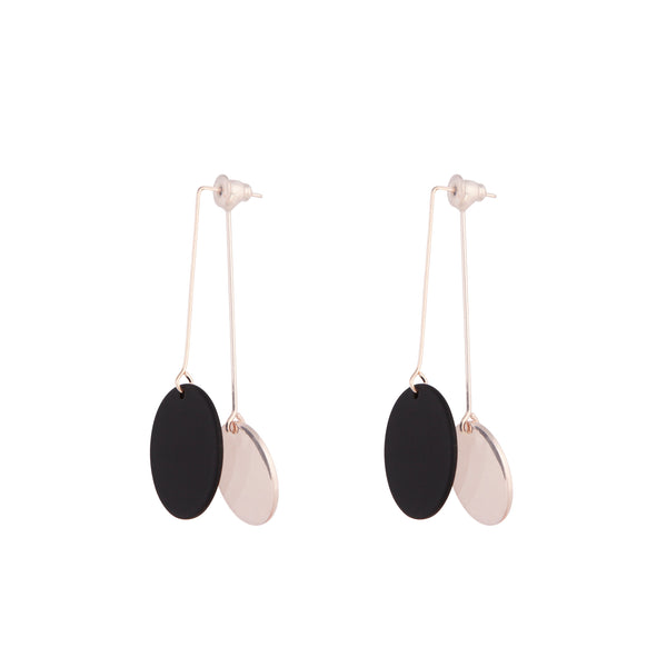 Rose Gold Coated Disc Matte Black Earrings