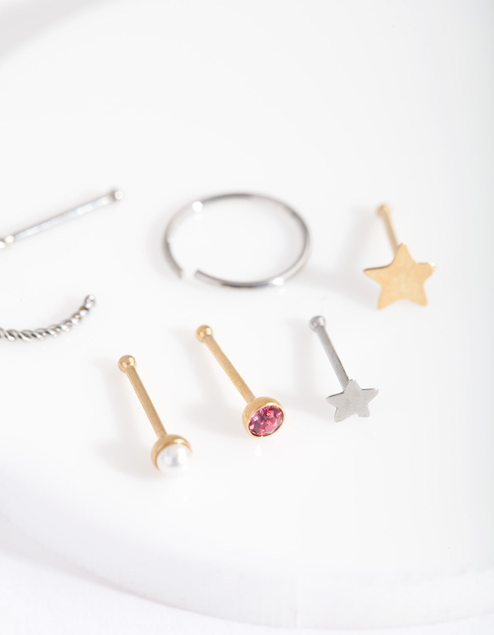 Mixed Metal Twist Star Nose Piercing 6-Pack