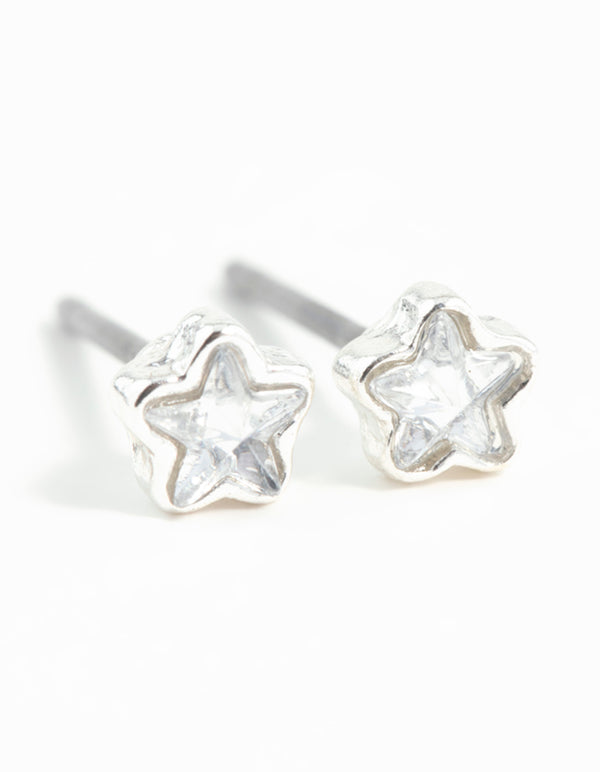 Silver Micro Star Stud Diamante Earrings