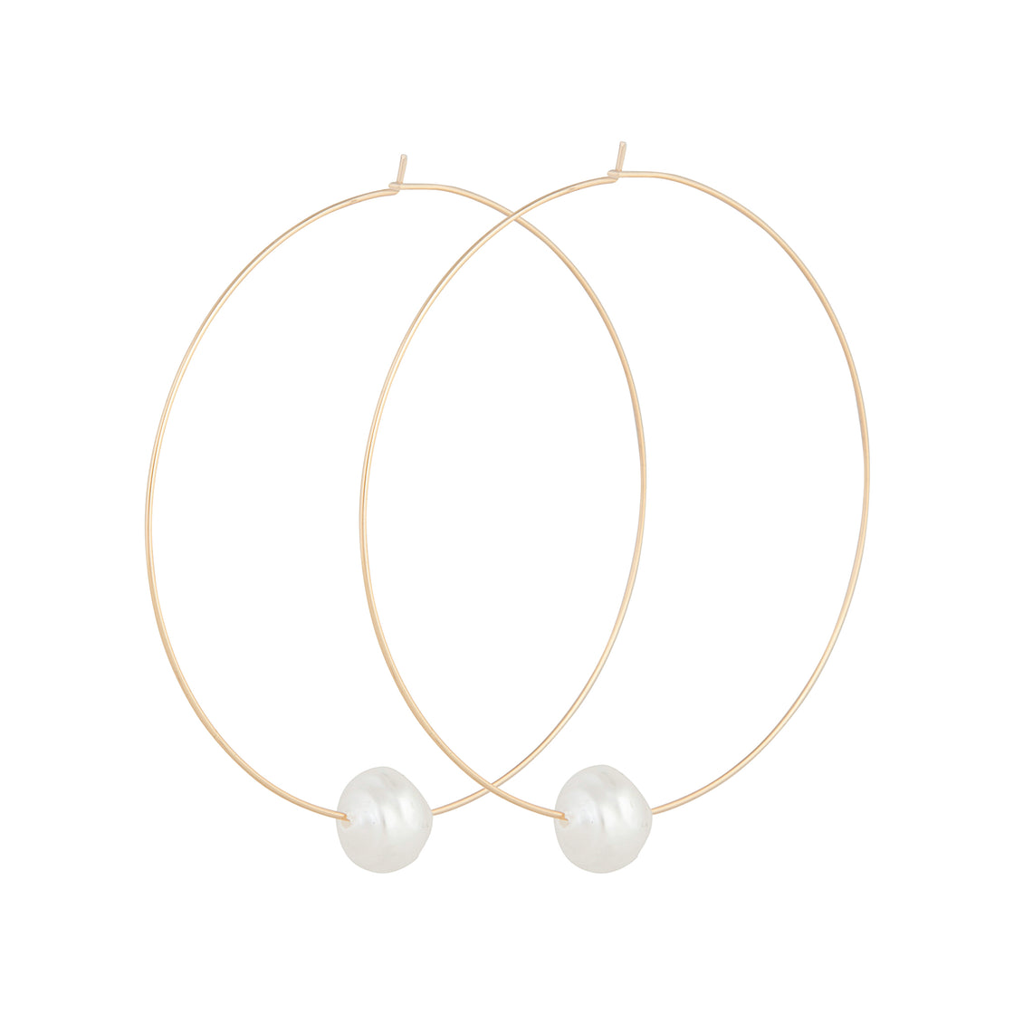 Gold Hoop Pearl Charm Earrings