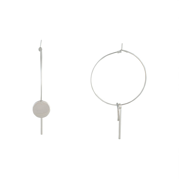 Sterling Silver Hoop Disc Drop Earrings