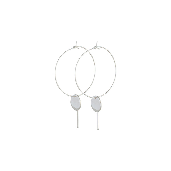 Sterling Silver Hoop Disc Drop Earrings