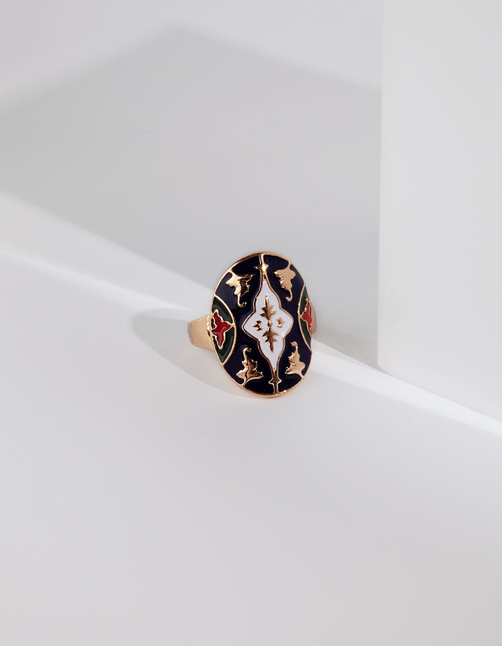Gold Oval Enamel Disc Ring