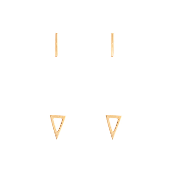 Gold Plated Sterling Silver Bar Geo Triangle Earring Pack