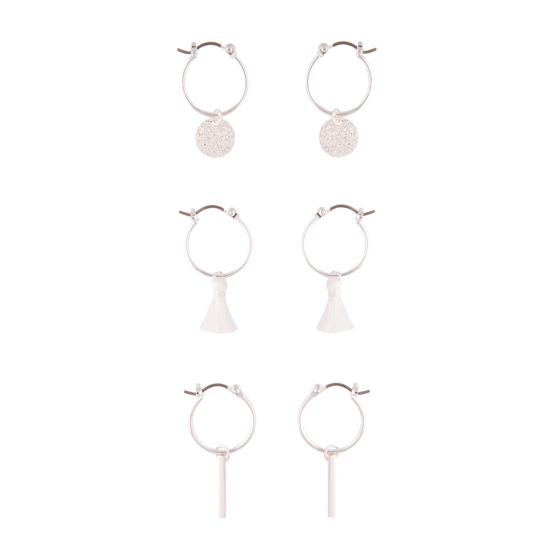 Silver Tassel Hoop Disc Hoop Earrings Trio