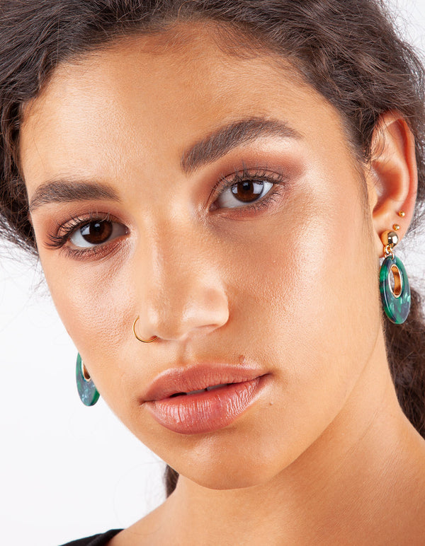 Gold Green Circle Acrylic Earrings