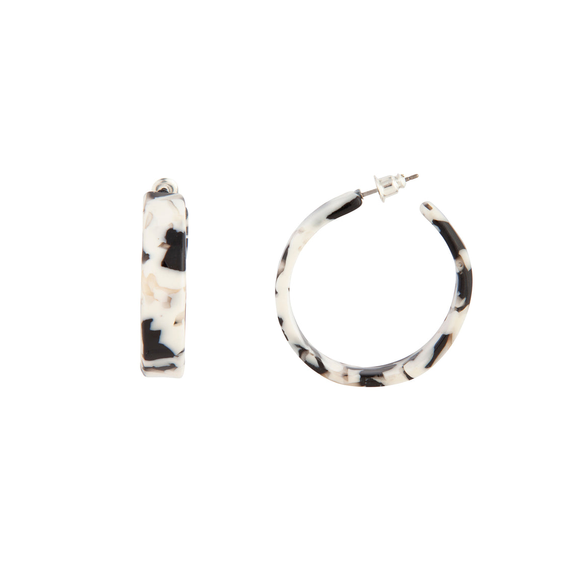 Black White Acrylic Tortoiseshell Hoop Earrings