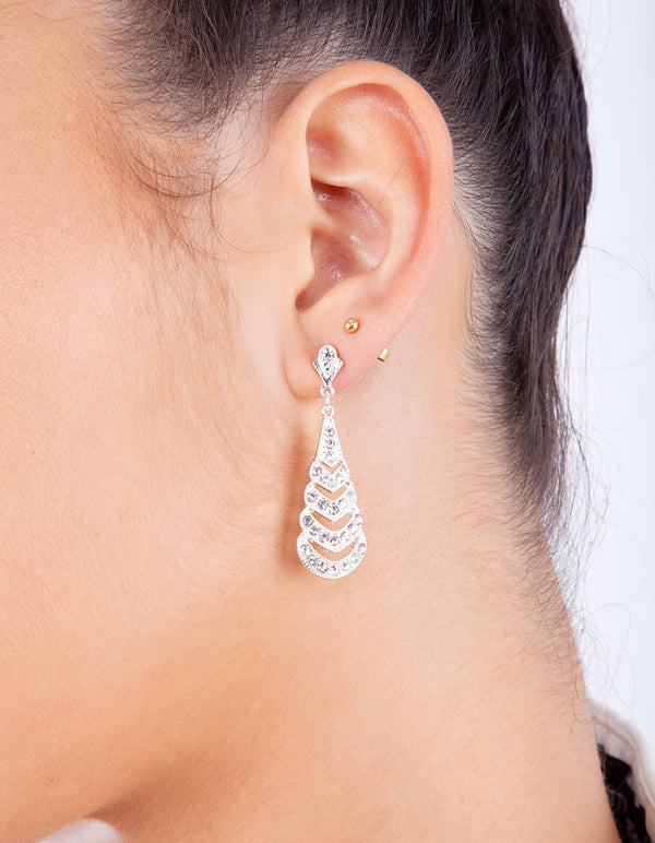 Silver Diamante Tier Mini Earrings