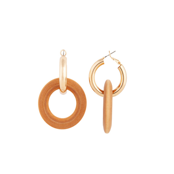 Gold Wood Brown Huggie Hoop Earrings