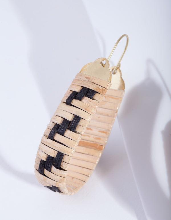 Brown Raffia Bell Hoop Earrings