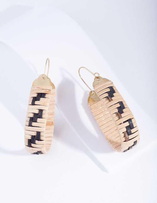 Brown Raffia Bell Hoop Earrings