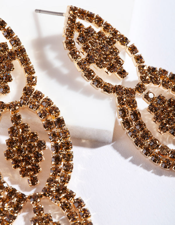 Brown Gold Diamante Drop Earrings
