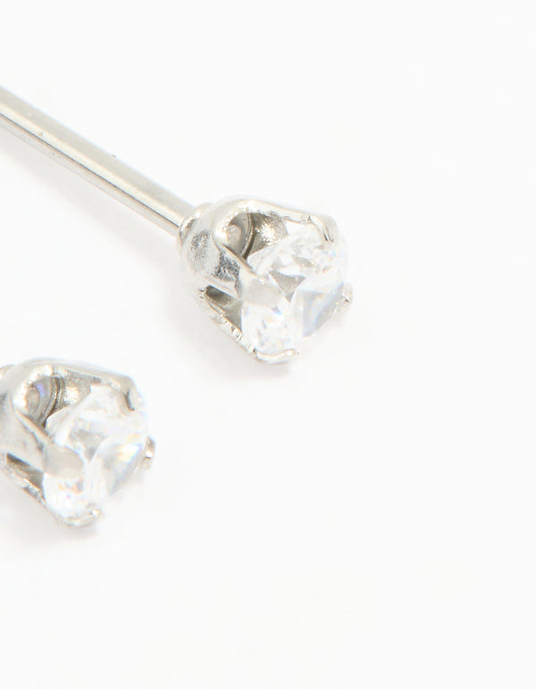 Designed with surgical stainless steel 3MM cubic zirconia piercing stud post detail view