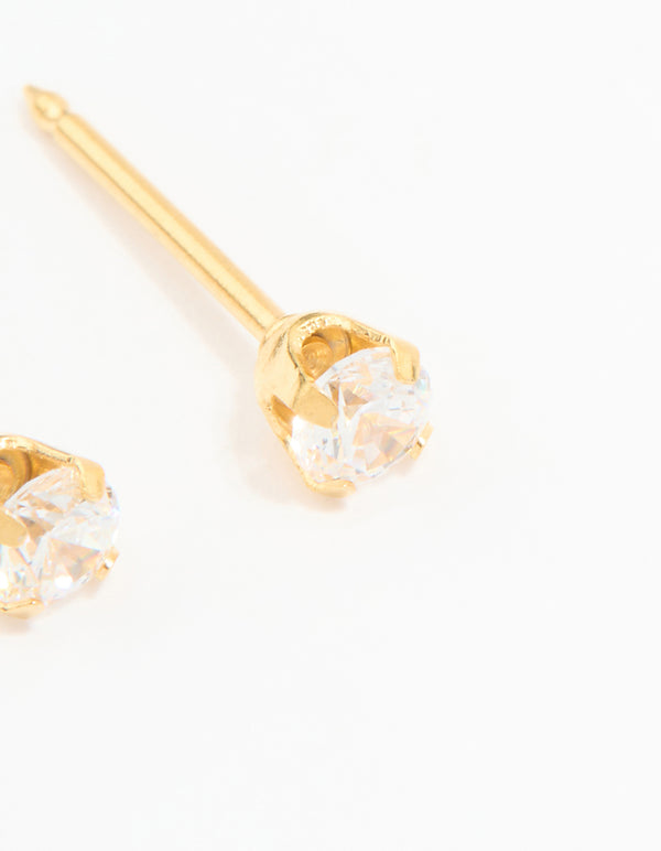 Gold 24K Cubic Zirconia Piercing Stud 3mm
