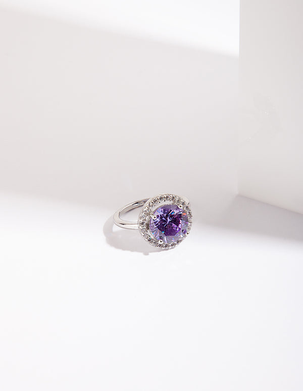 Silver Purple Cubic Zirconia Ring