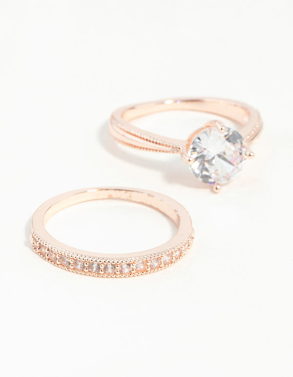 Rose Gold Round Stone Triple Band Ring