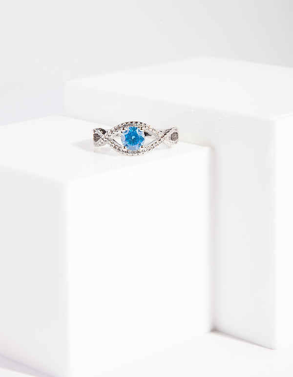 Rhodium Blue Cubic Zirconia Ring