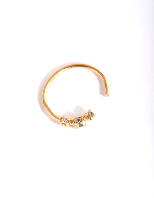 Gold Plated Sterling Silver Triple Diamante Nose Ring