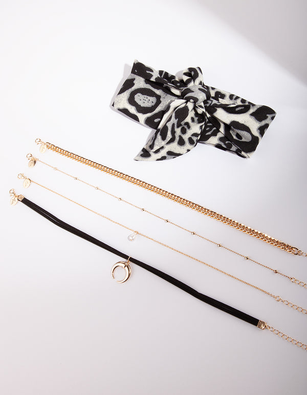 Leopard Scarf Gold Choker Pack