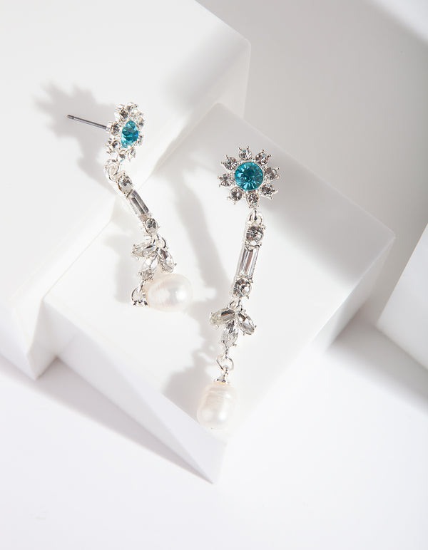 Diamante Pearl Silver Drop Earring
