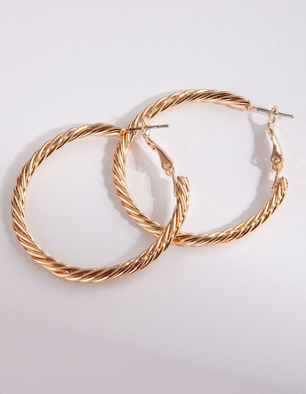 Gold Twist 40mm Hoop Earring