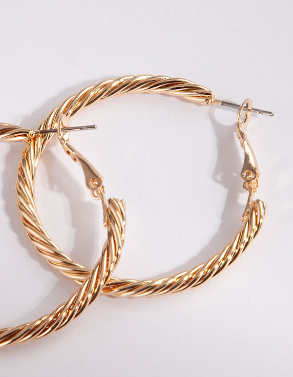Gold Twist 40mm Hoop Earring