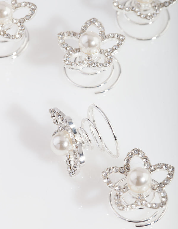 Flower Pearl Hair Jewels 6-Pack