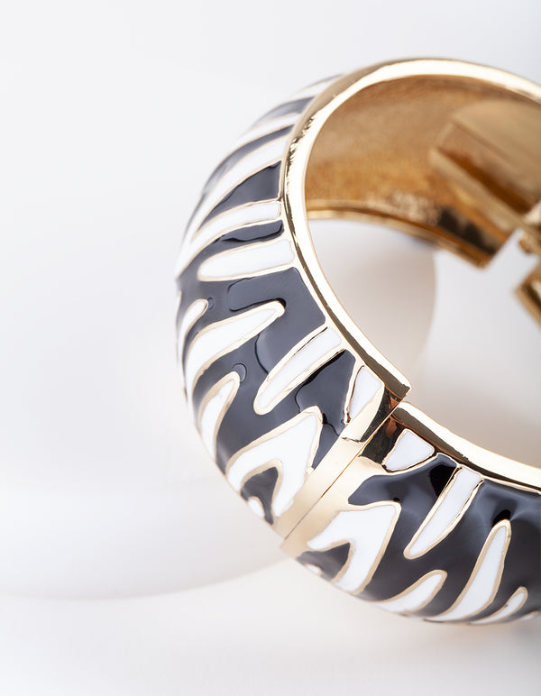 Black White Zebra Clamp Bangle