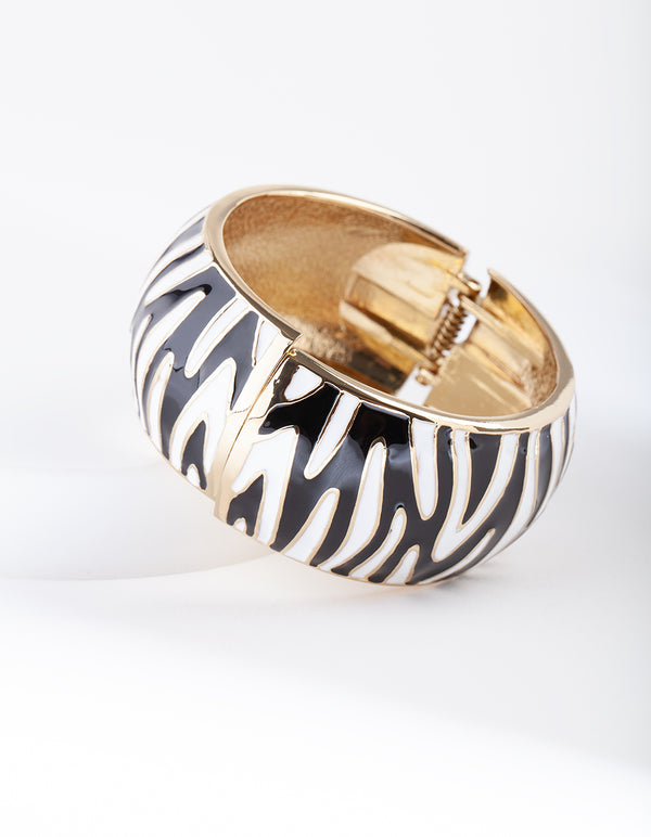 Black White Zebra Clamp Bangle