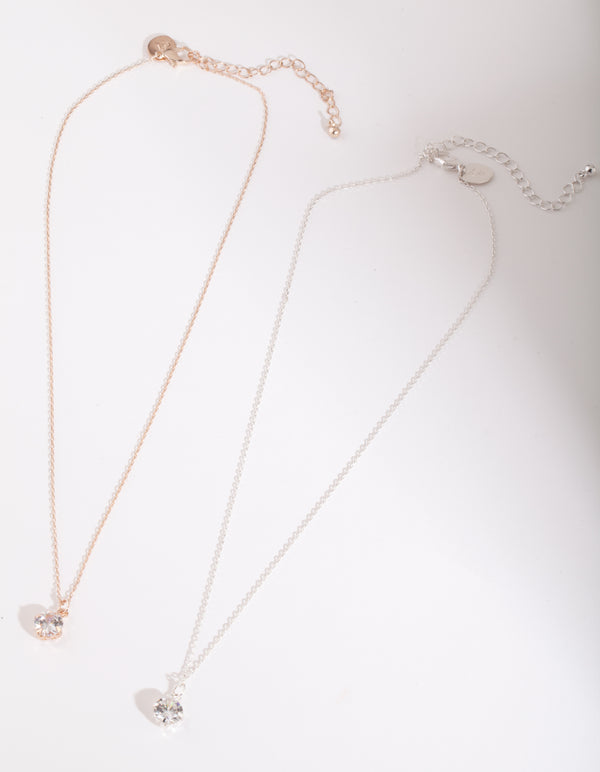 Silver Rose Gold Diamante Necklace 2 Pack