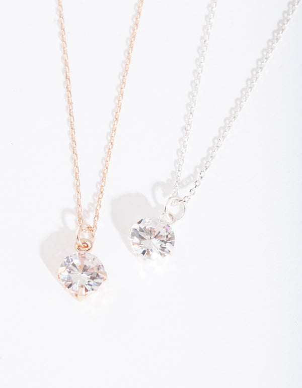 Silver Rose Gold Diamante Necklace 2 Pack