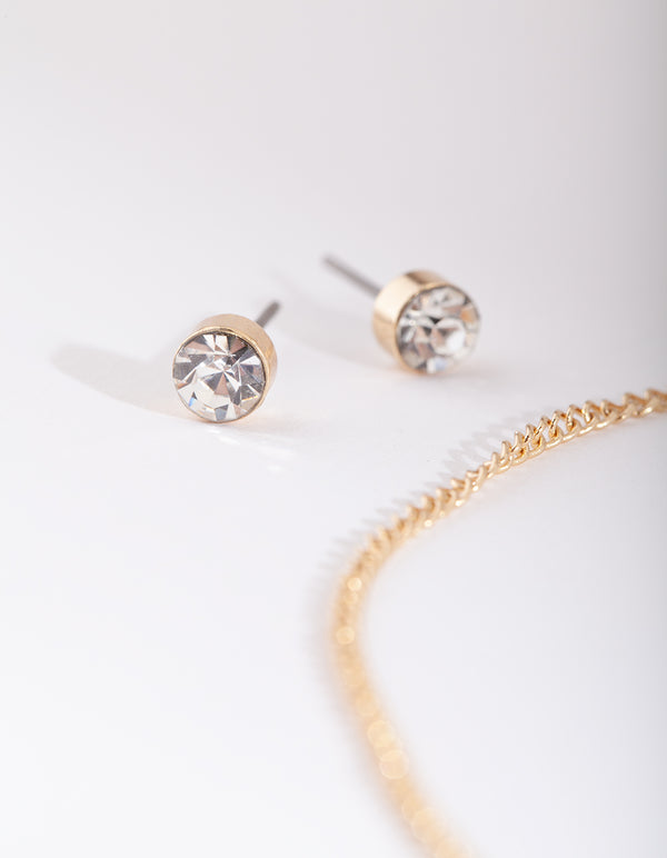 Gold Diamante Triple Ring Jewellery Set