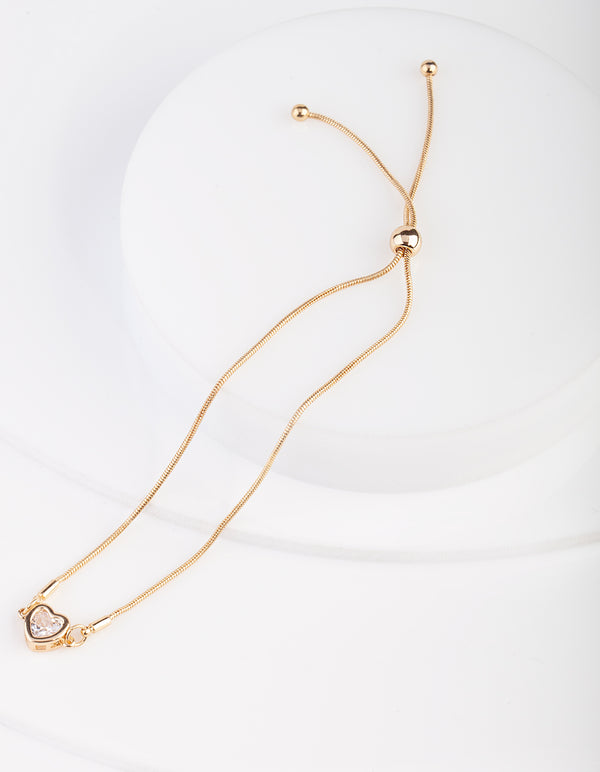 Cubic Zirconia Heart Gold Toggle Bracelet