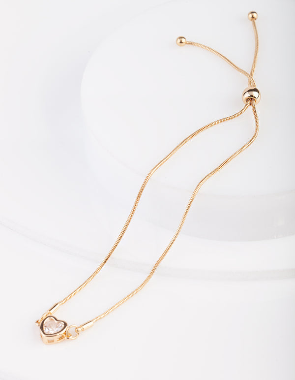 Cubic Zirconia Heart Gold Toggle Bracelet
