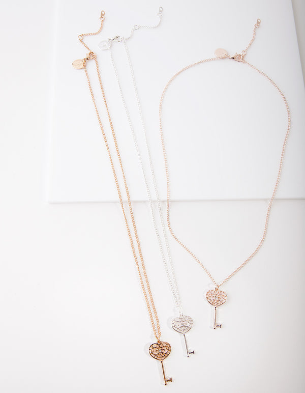 Mixed Metal Key Filigree Necklace