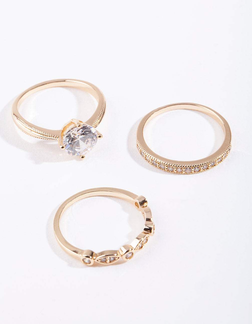 Gold Round Cubic Zirconia Ring Stack