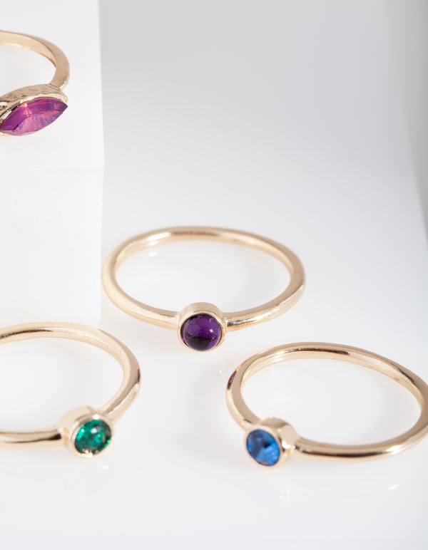Gold Multi Gem Layered Ring Stack