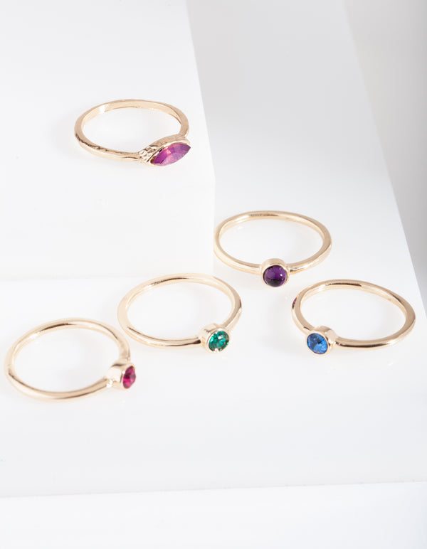 Gold Multi Gem Layered Ring Stack
