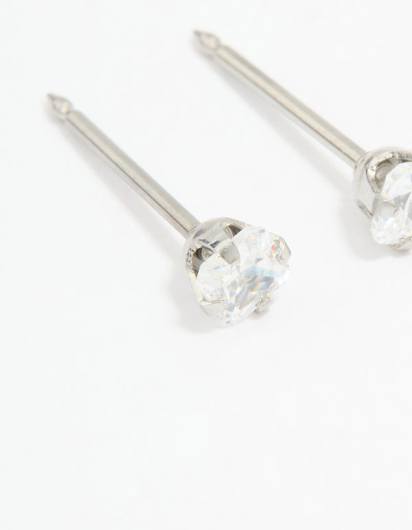Surgical Stainless Steel 3X3MM Cubic Zirconia Princess Cut Piercing Stud