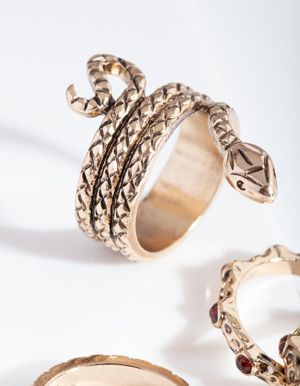 Gold Etched Snake Ring 5 Pack