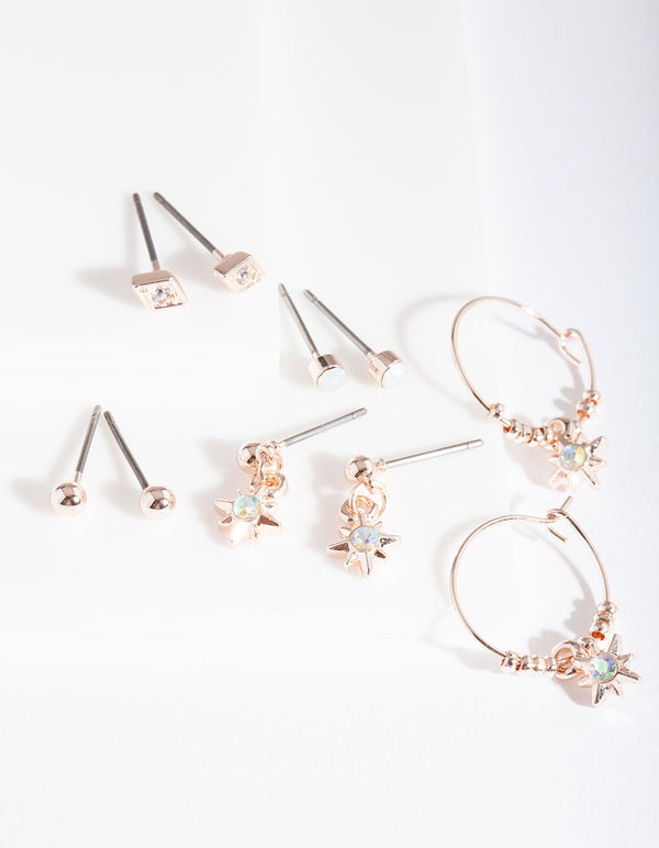 Rose Gold Sun Star Earring 5-Pack