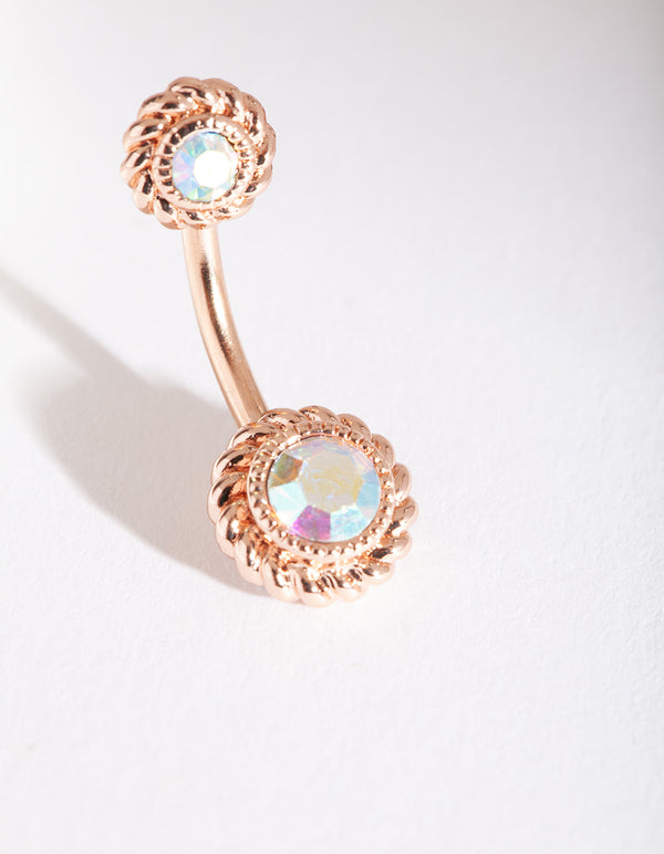 Rose Gold Surgical Steel Reflective Gem Belly Bar