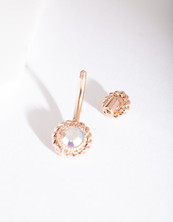 Rose Gold Surgical Steel Reflective Gem Belly Bar
