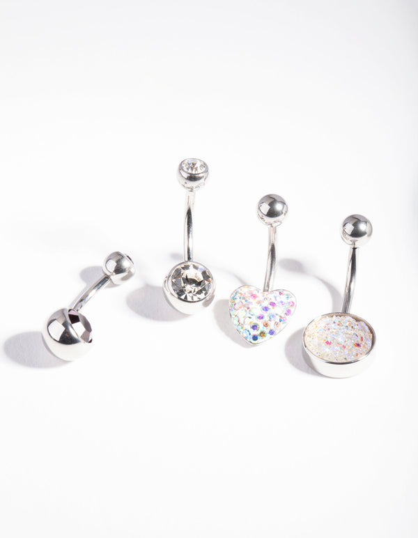 Surgical Steel Mermaid Diamante Belly Bar 4-Pack