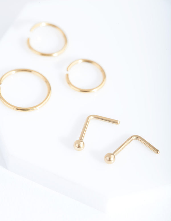 Gold Plain Nose Piercing 6-Pack